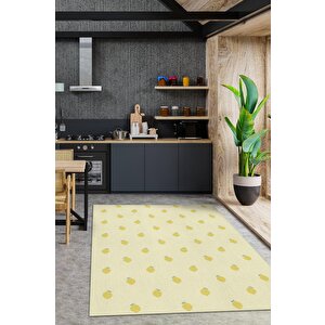Limon Desenli Sarı Halı Minimal Salon Halısı Renkli Mutfak Halısı Tarz Oturma Odası Halı 80x120 cm