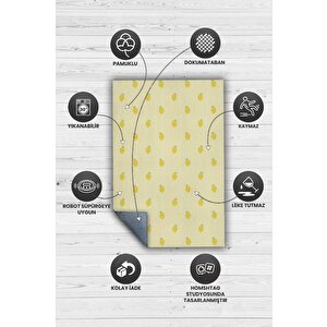 Homshtag Limon Desenli Sarı Halı Minimal Salon Halısı Renkli Mutfak Halısı Tarz Oturma Odası Halı