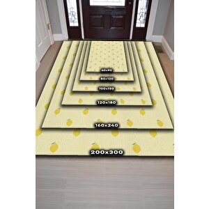 Homshtag Limon Desenli Sarı Halı Minimal Salon Halısı Renkli Mutfak Halısı Tarz Oturma Odası Halı