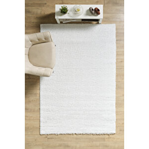 Post Peluş Uzun Tüylü Beyaz Shaggy Oturma Odası Salon Çocuk Odası Halısı Toz Vermez 60x110 cm