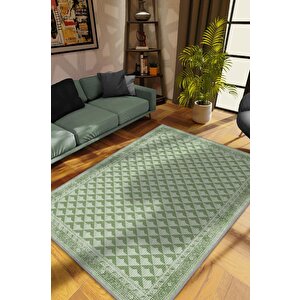 Homshtag Etnik Desenli Yeşil Renkli Halı Vintage Bordürlü Halı Geometrik Desenli Dijital Baskı Halı