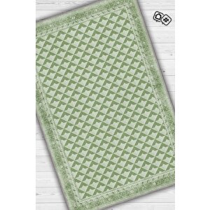 Homshtag Etnik Desenli Yeşil Renkli Halı Vintage Bordürlü Halı Geometrik Desenli Dijital Baskı Halı