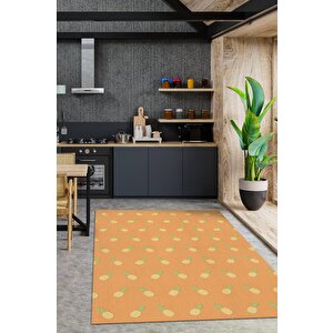 Ananas Desenli Sarı Halı Minimal Salon Halısı Renkli Mutfak Halısı Tarz Oturma Odası Halı 120x180 cm