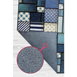 Yamalı Moda Patchwork Geometrik Halı Mavi Kareli Oturma Odası Halısı Renkli Salon Halısı 120x180 cm