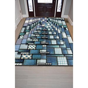 Homshtag Yamalı Moda Patchwork Geometrik Halı Mavi Kareli Oturma Odası Halısı Renkli Salon Halısı