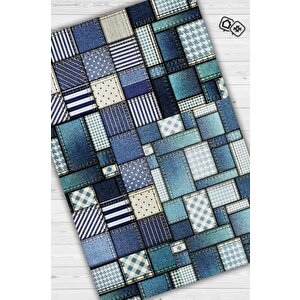Homshtag Yamalı Moda Patchwork Geometrik Halı Mavi Kareli Oturma Odası Halısı Renkli Salon Halısı