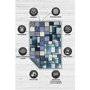Homshtag Yamalı Moda Patchwork Geometrik Halı Mavi Kareli Oturma Odası Halısı Renkli Salon Halısı