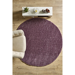 Post Peluş Uzun Tüylü Mor Shaggy Oturma Odası Salon Çocuk Odası Halısı Toz Vermez Yuvarlak 80x80 cm