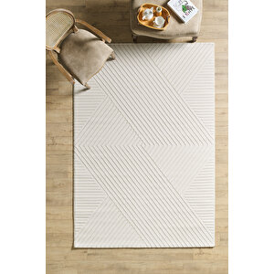 Modern Tasarım Krem Renk Sık Dokuma Jüt Taban Oturma Odası Salon Halısı Leke Tutmaz Toz Vermez 200x290 cm
