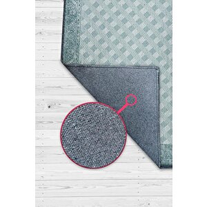 Homshtag Etnik Desenli Mavi Renkli Halı Vintage Bordürlü Halı Geometrik Desenli Dijital Baskı Halı