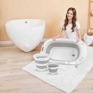 Ak-779 Katlanır Bebek Yıkama Banyo Küvet 3'lü Set Beyaz-gri