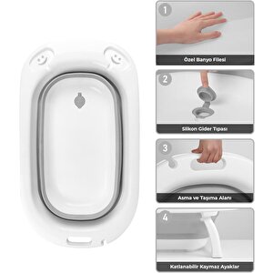 Omnipazar Ak-779 Katlanır Bebek Yıkama Banyo Küvet 3'lü Set Beyaz-gri