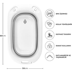 Omnipazar Ak-779 Katlanır Bebek Yıkama Banyo Küvet 3'lü Set Beyaz-gri