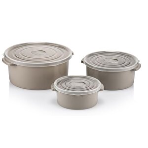 Sy-2900 Yuvarlak Plastik Mikrodalga Saklama Kabı 3 Lü Set Krem