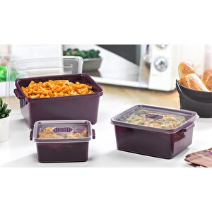 Sy-2908 Plastik Dikdörtgen Mikrodalga Saklama Kabı 3'lü Set Mor