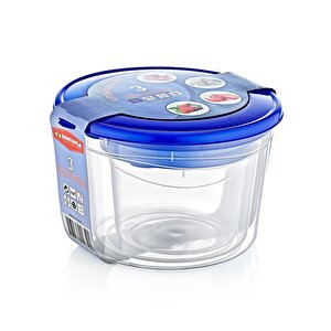 Sy-2850 Plastik Şeffaf Renkli Yuvarlak Saklama Kabı 3'lü Set
