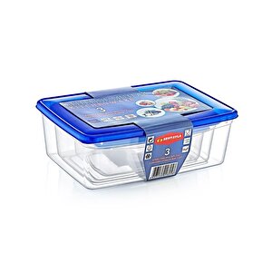 Sy-2825 Plastik Şeffaf Renkli Köşeli Saklama Kabı 3 Lü Set