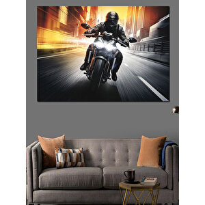 Gece Yarısı Hızlı Motosiklet Dekoratif Kanvas - Mdf Ahşap Tablo