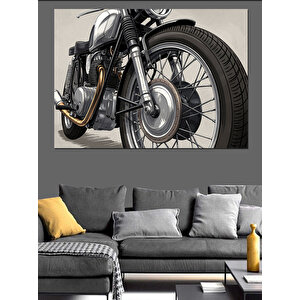 Klasik Siyah Motosiklet Dekoratif Kanvas - Mdf Ahşap Tablo 50x70 cm