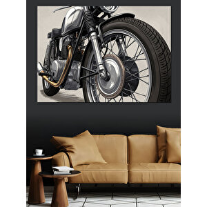 Klasik Siyah Motosiklet Dekoratif Kanvas - Mdf Ahşap Tablo 50x70 cm