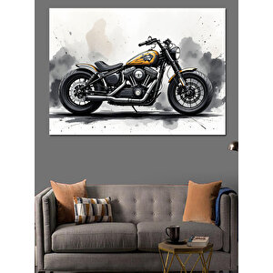 Siyah Beyaz Motosiklet Dekoratif Kanvas - Mdf Ahşap Tablo 100x140 cm