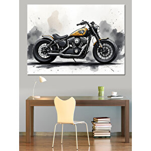 Siyah Beyaz Motosiklet Dekoratif Kanvas - Mdf Ahşap Tablo 100x140 cm