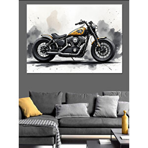 Siyah Beyaz Motosiklet Dekoratif Kanvas - Mdf Ahşap Tablo 100x140 cm