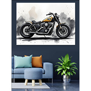 Siyah Beyaz Motosiklet Dekoratif Kanvas - Mdf Ahşap Tablo