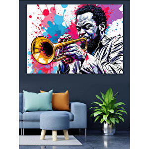 Caz Müziği Trompetçi Dekoratif Kanvas - Mdf Ahşap Tablo