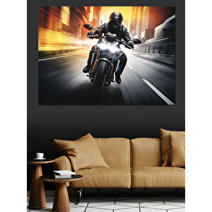 Gece Yarısı Hızlı Motosiklet Dekoratif Kanvas - Mdf Ahşap Tablo 100x140 cm