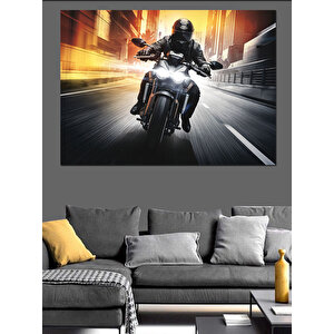 Gece Yarısı Hızlı Motosiklet Dekoratif Kanvas - Mdf Ahşap Tablo 25x35 cm