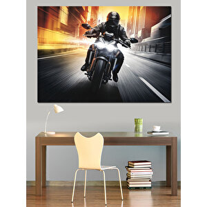 Gece Yarısı Hızlı Motosiklet Dekoratif Kanvas - Mdf Ahşap Tablo
