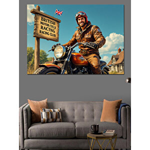 Retro Deri Ceketli Motosikletçi Dekoratif Kanvas - Mdf Ahşap Tablo 50x70 cm