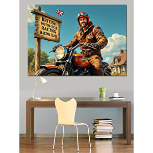 Retro Deri Ceketli Motosikletçi Dekoratif Kanvas - Mdf Ahşap Tablo 50x70 cm