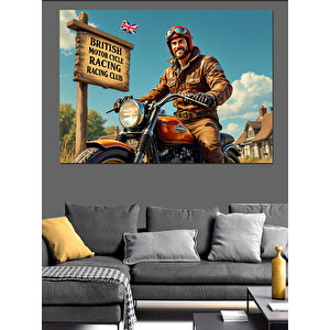 Retro Deri Ceketli Motosikletçi Dekoratif Kanvas - Mdf Ahşap Tablo 50x70 cm