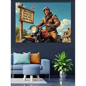 Retro Deri Ceketli Motosikletçi Dekoratif Kanvas - Mdf Ahşap Tablo