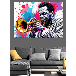 Caz Müziği Trompetçi Dekoratif Kanvas - Mdf Ahşap Tablo 50x70 cm