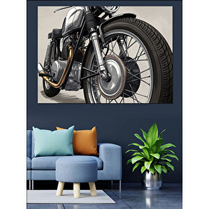 Klasik Siyah Motosiklet Dekoratif Kanvas - Mdf Ahşap Tablo 70x100 cm