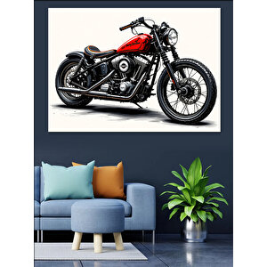 Klasik Siyah Motosiklet Dekoratif Kanvas - Mdf Ahşap Tablo 70x100 cm