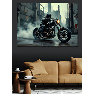 Şehirde Motosiklet Sisli Yol Dekoratif Kanvas - Mdf Ahşap Tablo 50x70 cm