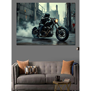 Şehirde Motosiklet Sisli Yol Dekoratif Kanvas - Mdf Ahşap Tablo 50x70 cm