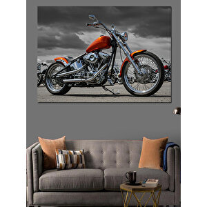 Siyah Beyaz Klasik Motosiklet Dekoratif Kanvas - Mdf Ahşap Tablo 100x140 cm