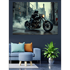 Şehirde Motosiklet Sisli Yol Dekoratif Kanvas - Mdf Ahşap Tablo 25x35 cm