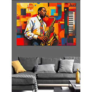 Renkli Caz Müzisyeni Dekoratif Kanvas - Mdf Ahşap Tablo 50x70 cm