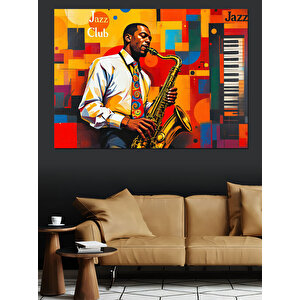 Renkli Caz Müzisyeni Dekoratif Kanvas - Mdf Ahşap Tablo 50x70 cm