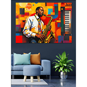 Renkli Caz Müzisyeni Dekoratif Kanvas - Mdf Ahşap Tablo 50x70 cm