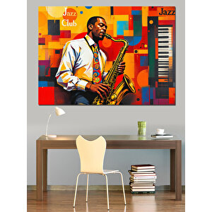 Renkli Caz Müzisyeni Dekoratif Kanvas - Mdf Ahşap Tablo