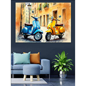 Renkli Vespa Motosikletler Dekoratif Kanvas - Mdf Ahşap Tablo 100x140 cm