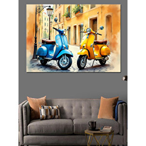 Renkli Vespa Motosikletler Dekoratif Kanvas - Mdf Ahşap Tablo 100x140 cm