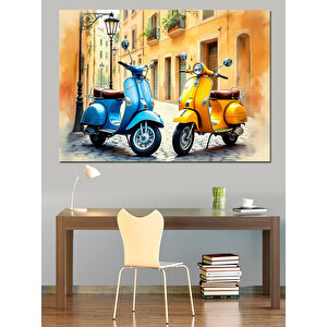 Renkli Vespa Motosikletler Dekoratif Kanvas - Mdf Ahşap Tablo 100x140 cm
